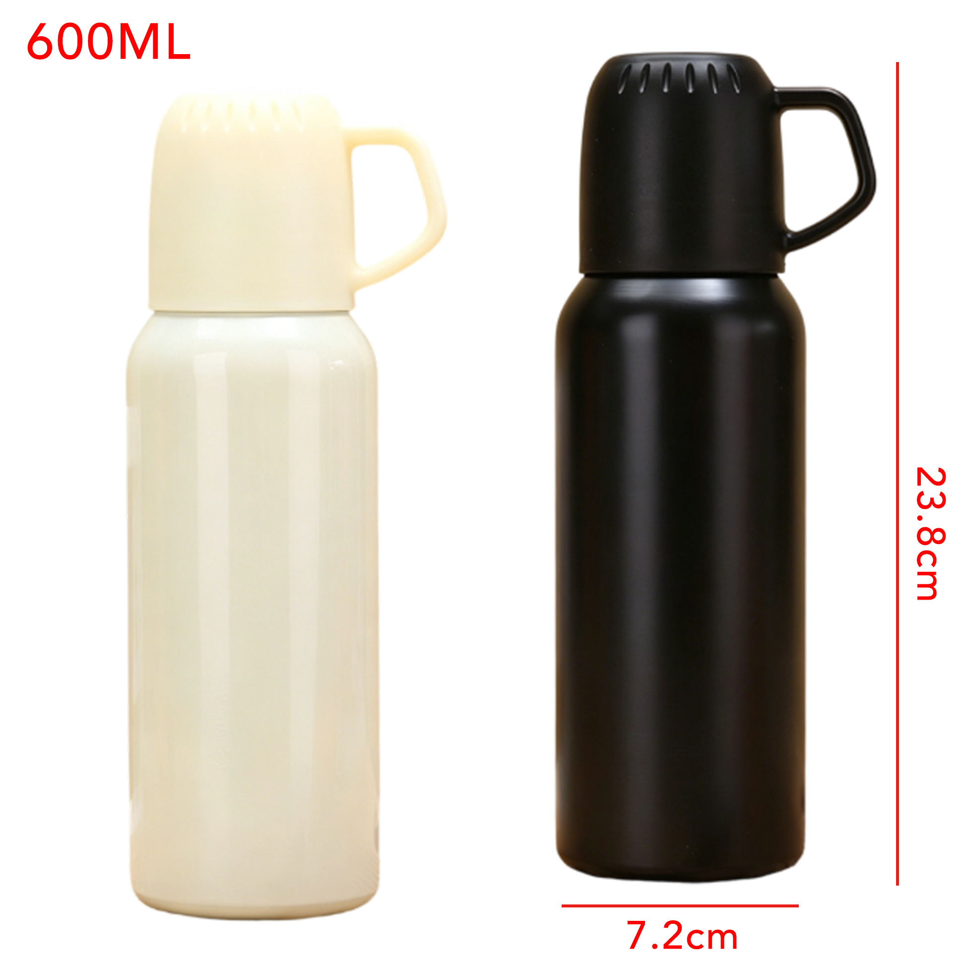 600ML Stainless Steel Vacuum Insulated Water Bottle with Cup Lid Handle