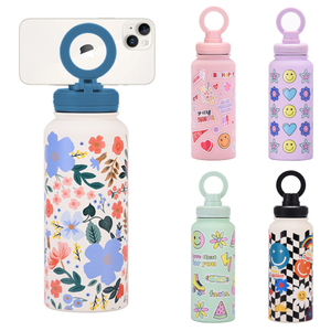 1000ML Cute Printed Insulated Water Bottle with Magnetic Phone Holder Lid, Stainless Steel Travel Tumbler for Gym, Yoga & Outdoor