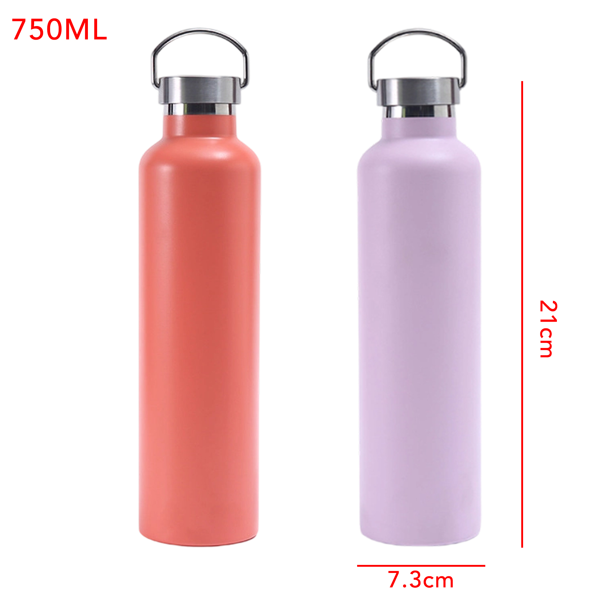 750ML Insulated Stainless Steel Water Bottle with Metal Handle Lid