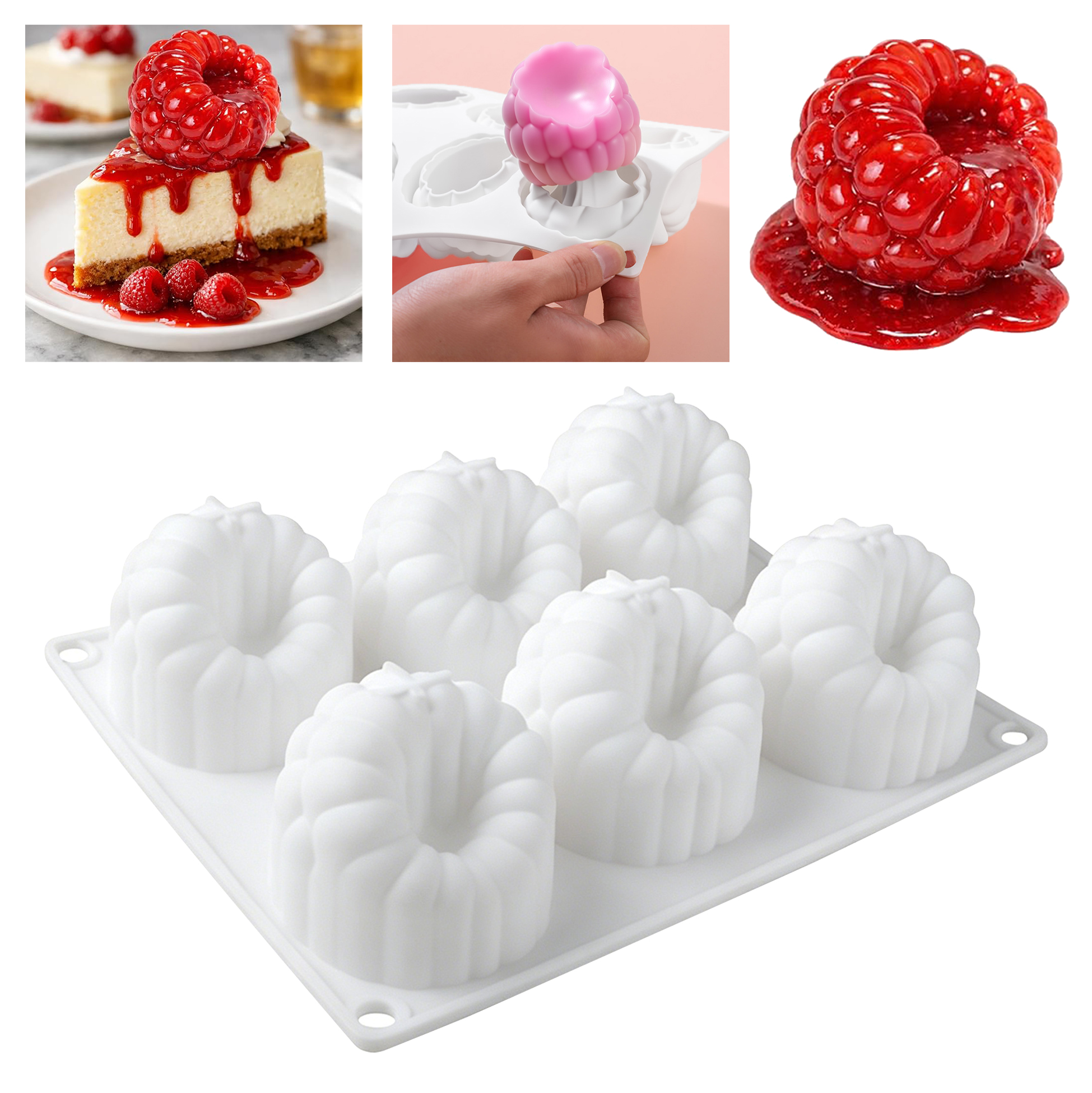 6 Cavity 3D Raspberry Shaped Silicone Mold